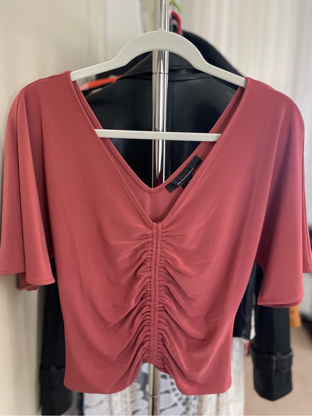 WHBM- Rose Dust Ruched V-Neck Top
